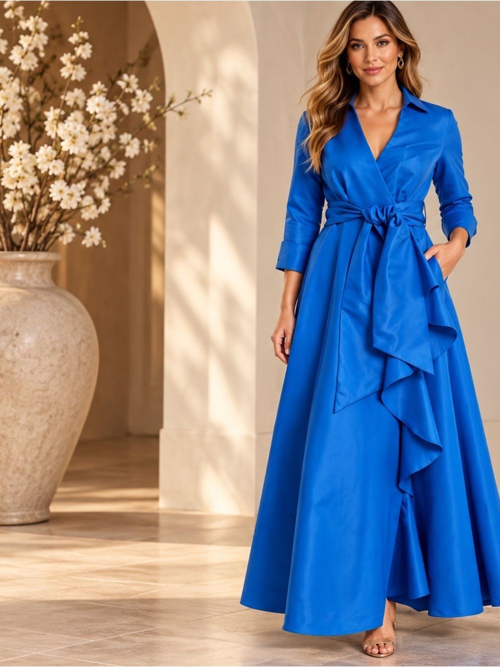 Betsy & Adam Long Sleeve Taffeta Gown $299